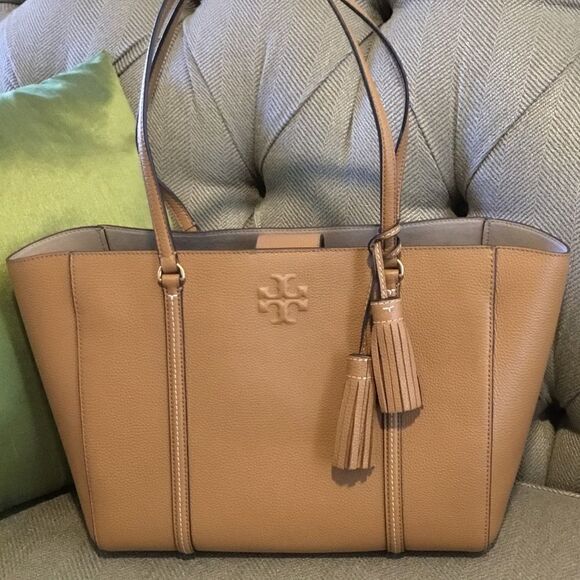 TORY BURCH CARTER TOTE LAPTOP TRAVEL SHOPPING OFFICE TIRAMISU - Picture 6 of 6